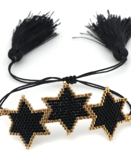 Casa Duniya Miyuki Beaded Evil Eye Fashion Bracelet Black with Large Stars Beaded Bracelets