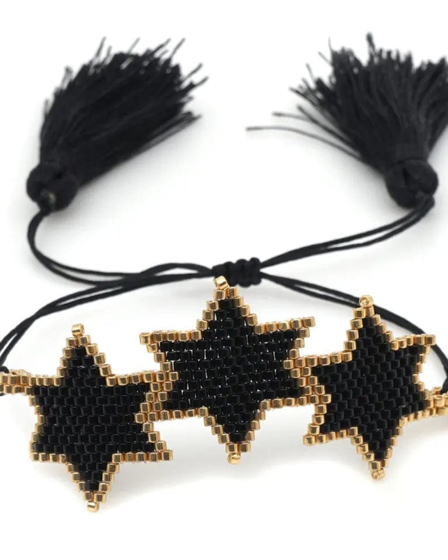 Casa Duniya Miyuki Beaded Evil Eye Fashion Bracelet Black with Large Stars Beaded Bracelets
