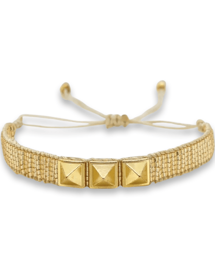 Casa Duniya Miyuki Beaded Evil Eye Fashion Bracelet Gold with Gold Studs Beaded Bracelets