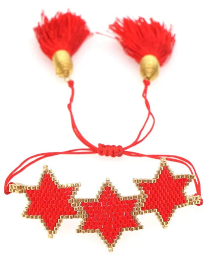 Casa Duniya Miyuki Beaded Evil Eye Fashion Bracelet Red with Large Stars Beaded Bracelets