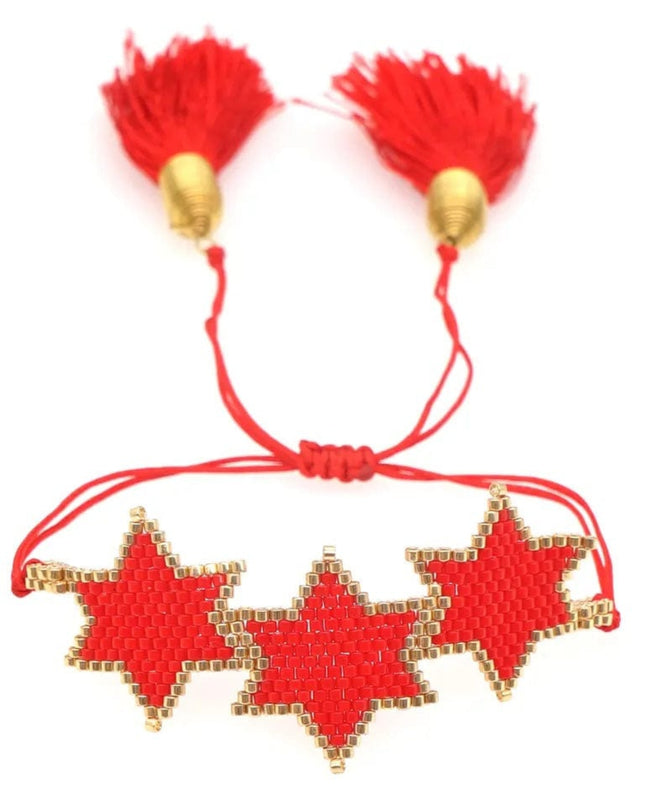 Casa Duniya Miyuki Beaded Evil Eye Fashion Bracelet Red with Large Stars Beaded Bracelets