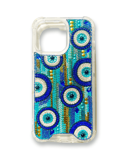 Casa Duniya Mobile Phone Accessories Blue Evil Eye Embellished Iphone 13 Pro Cases