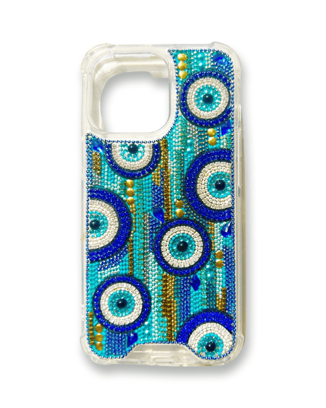 Casa Duniya Mobile Phone Accessories Blue Evil Eye Embellished Iphone 13 Pro Cases