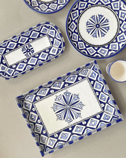 Casa Duniya Hand-Painted Ceramic Serving Plate Akleja Long Rectangular Plate