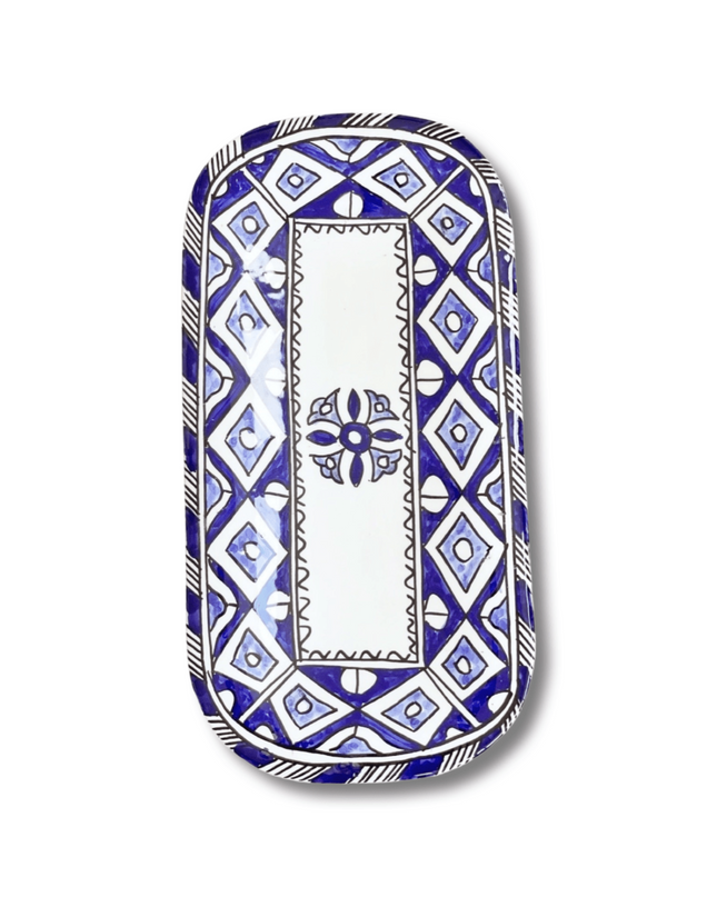 Casa Duniya Hand-Painted Ceramic Serving Plate Akleja Long Rectangular Plate