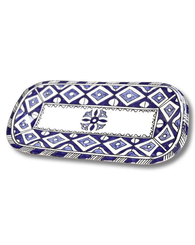 Casa Duniya Hand-Painted Ceramic Serving Plate Akleja Long Rectangular Plate