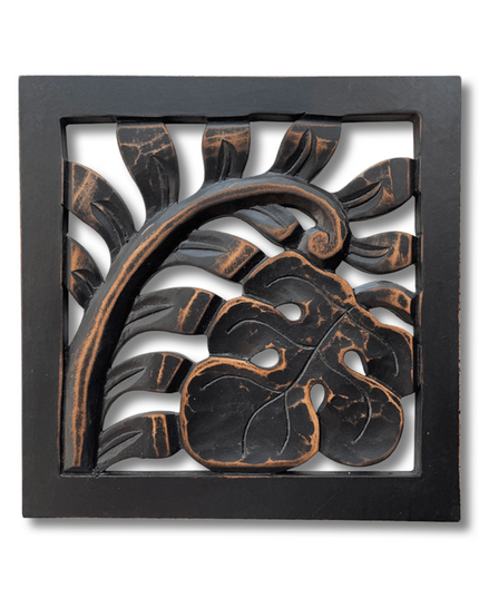 Casa Duniya Hand-Carved Wooden Trivet Black Floralis Trivet